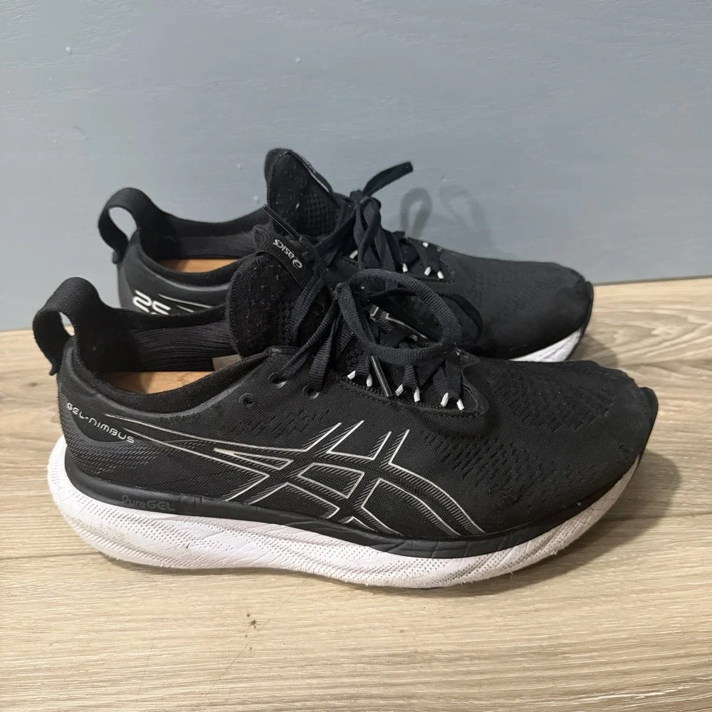 Asics Gel Nimbus 25 Running Shoes Sneaker Mens 9 Black Pure Silver 1011B547-001